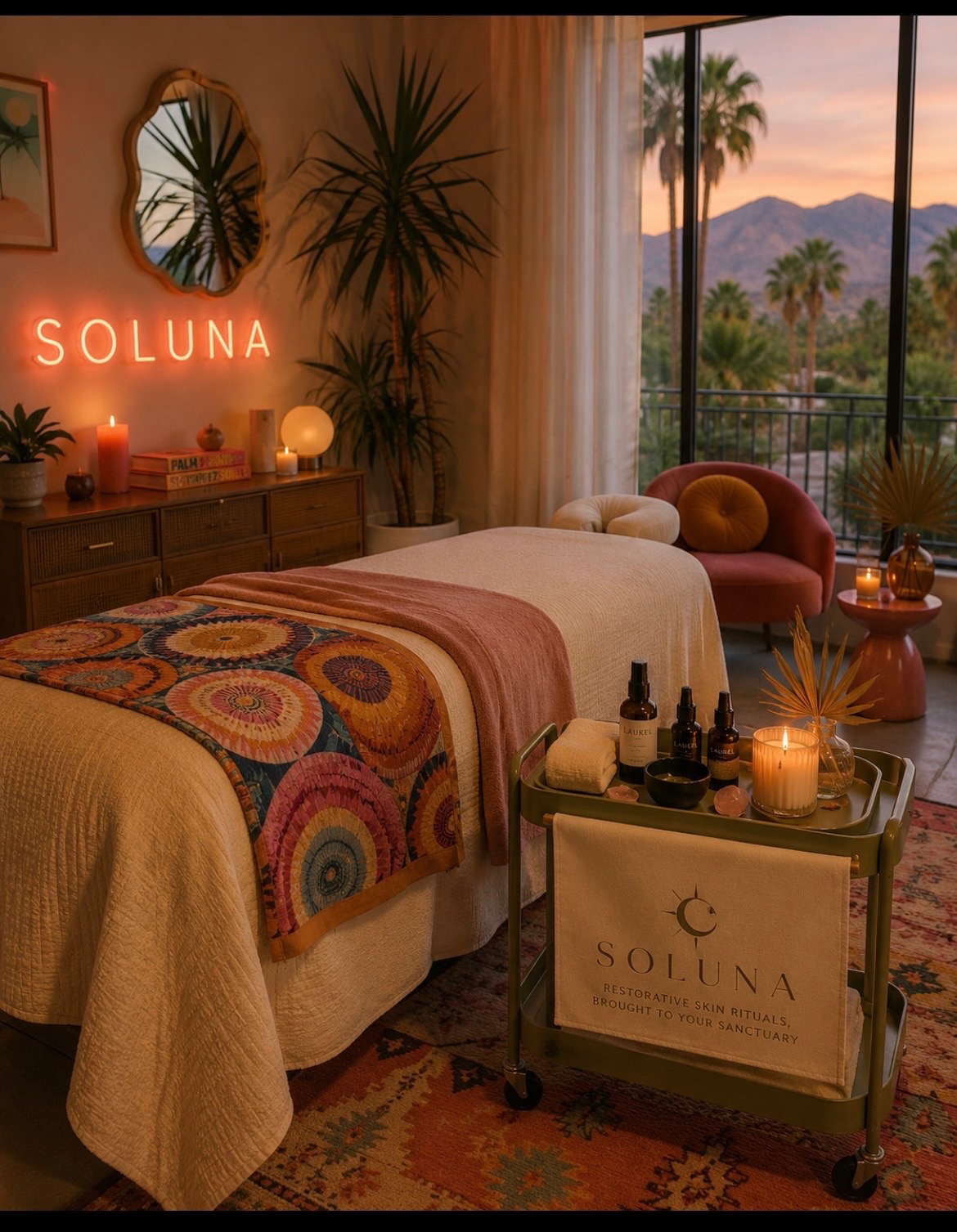 Soluna treatment cart with skincare rituals